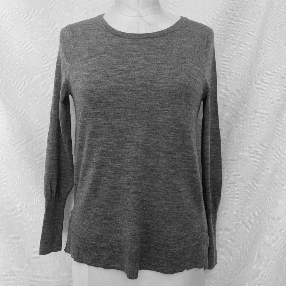 Badgley Mischka merino wool grey melange crewneck sweater